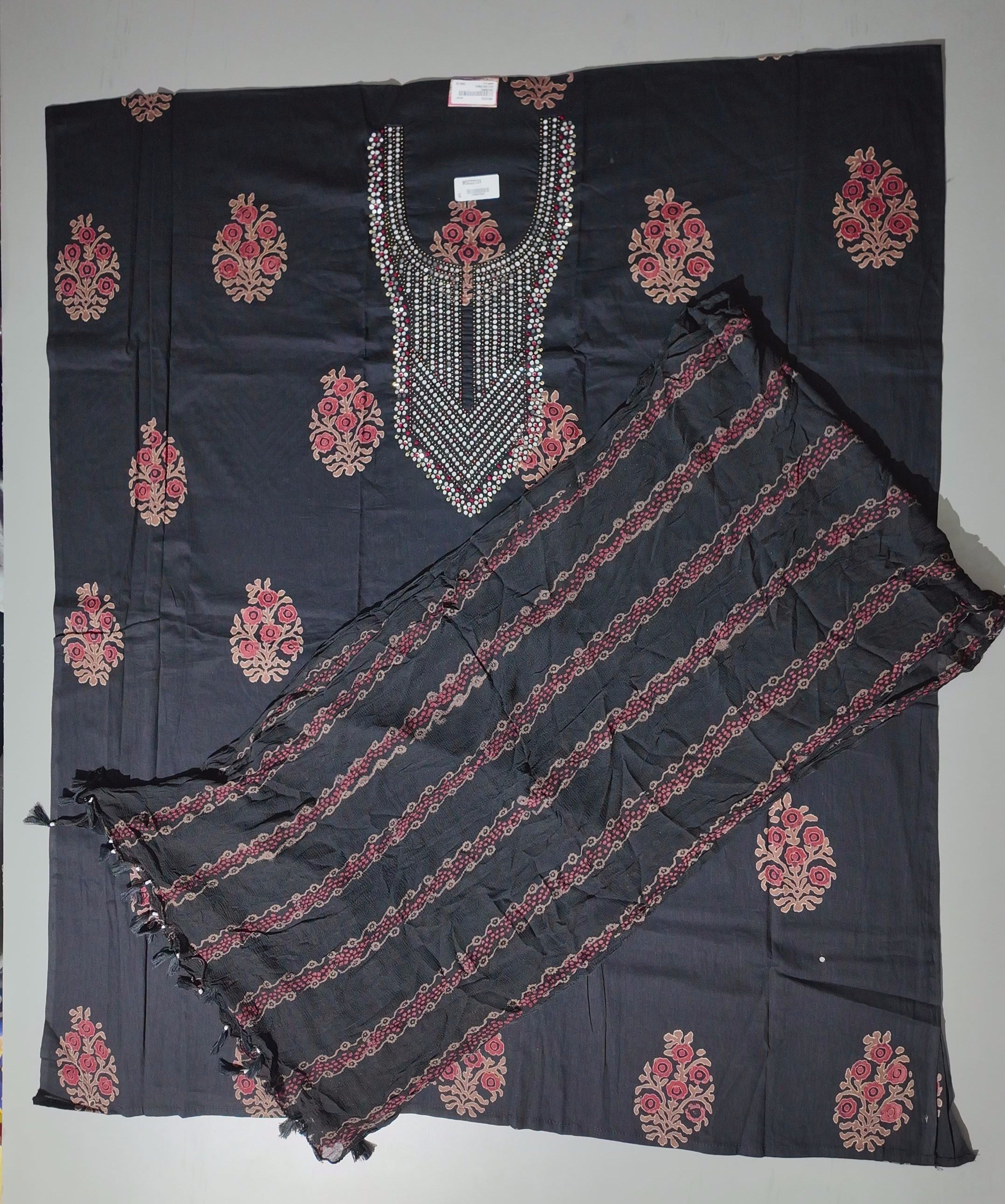 Festive Charisma: Unstitched Black Floral Splendor
