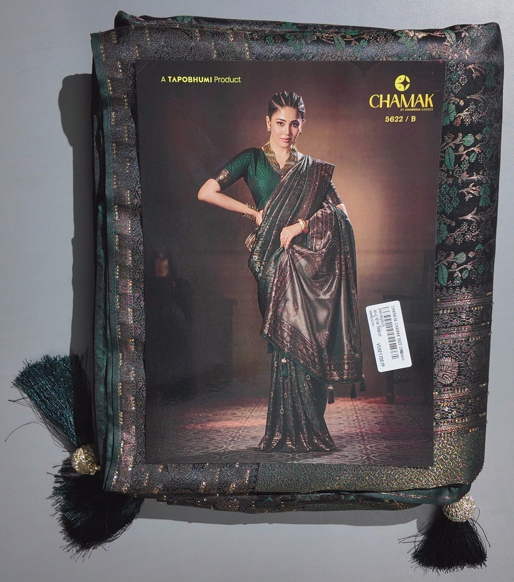 Glamorous Glen: Enchanting Black & Green Banarasi Saree",