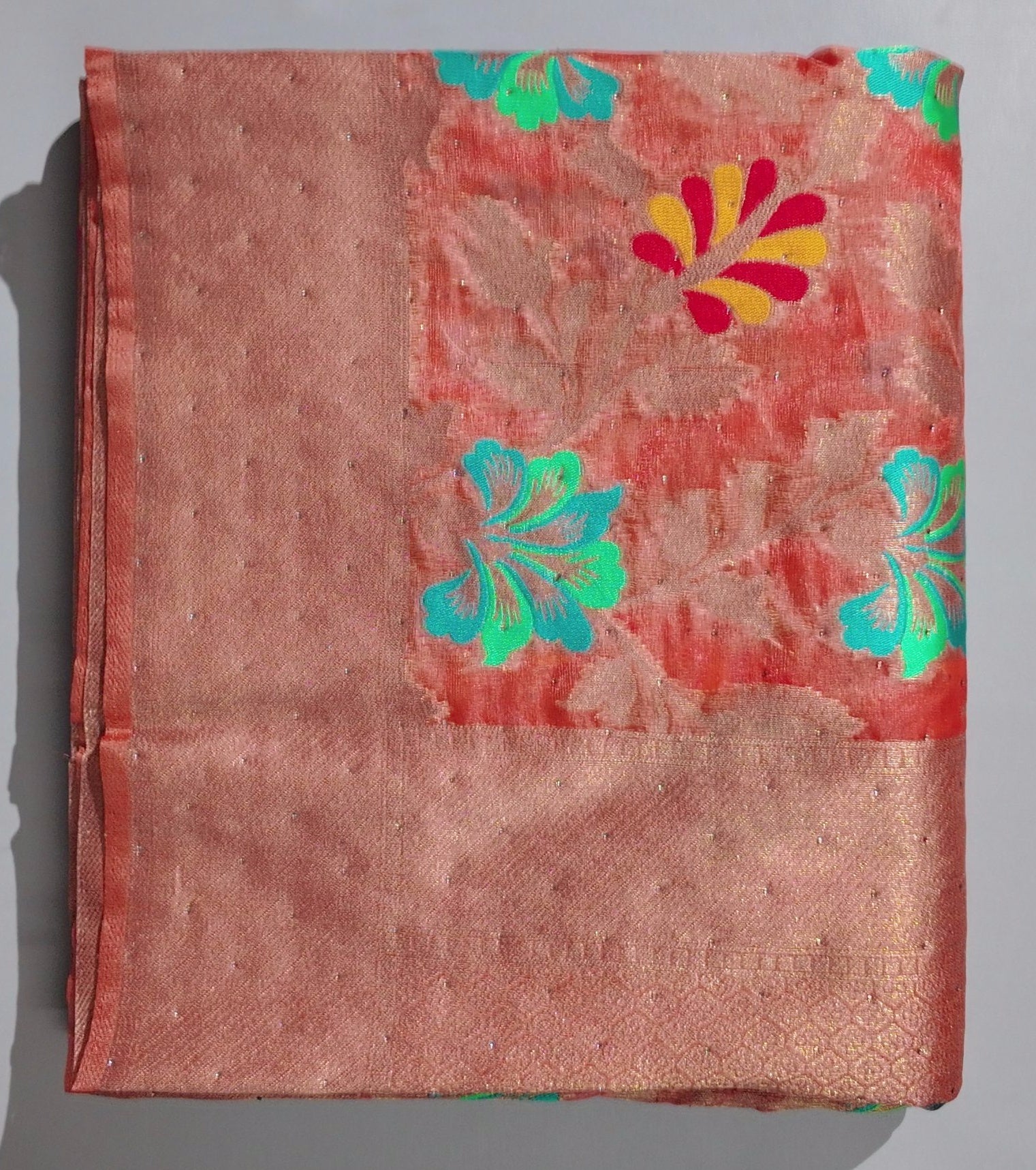 Rustic Charm: Vintage Floral Saree in Autumn Hues",