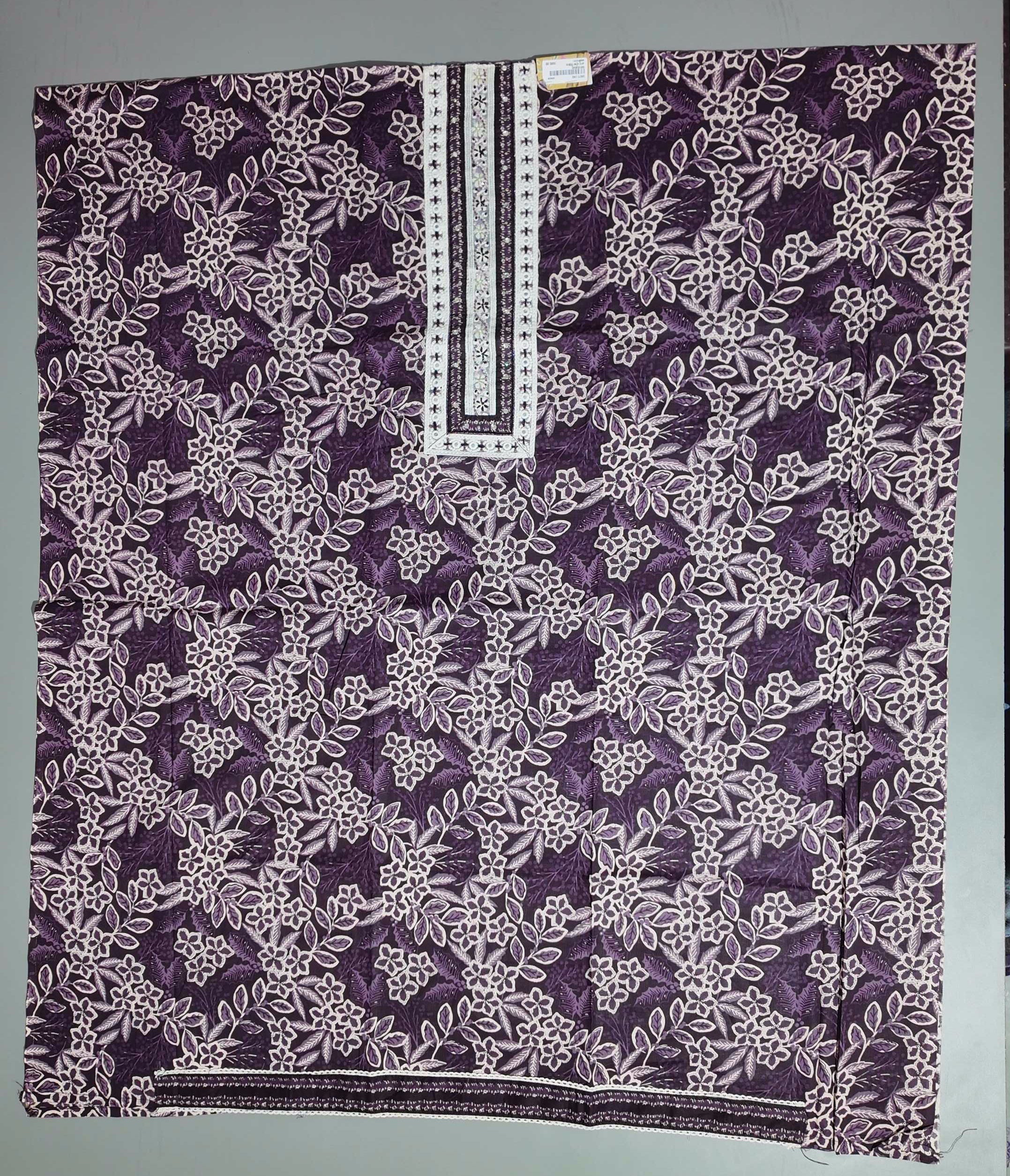 Lavender Bloom: Exquisite Embroidered Unstitched Suit
