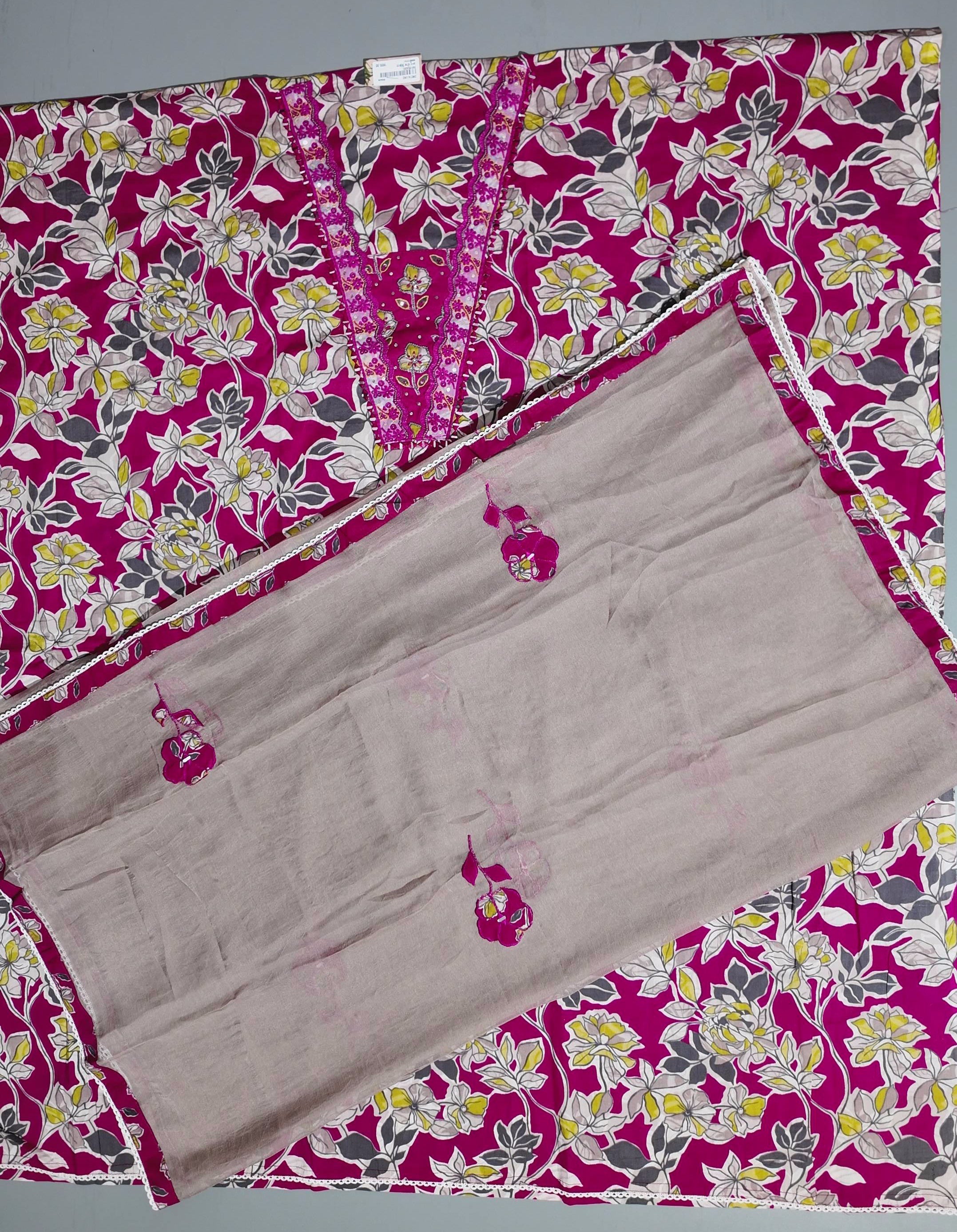 Vibrant Fuchsia Blossom Unstitched Suit Set