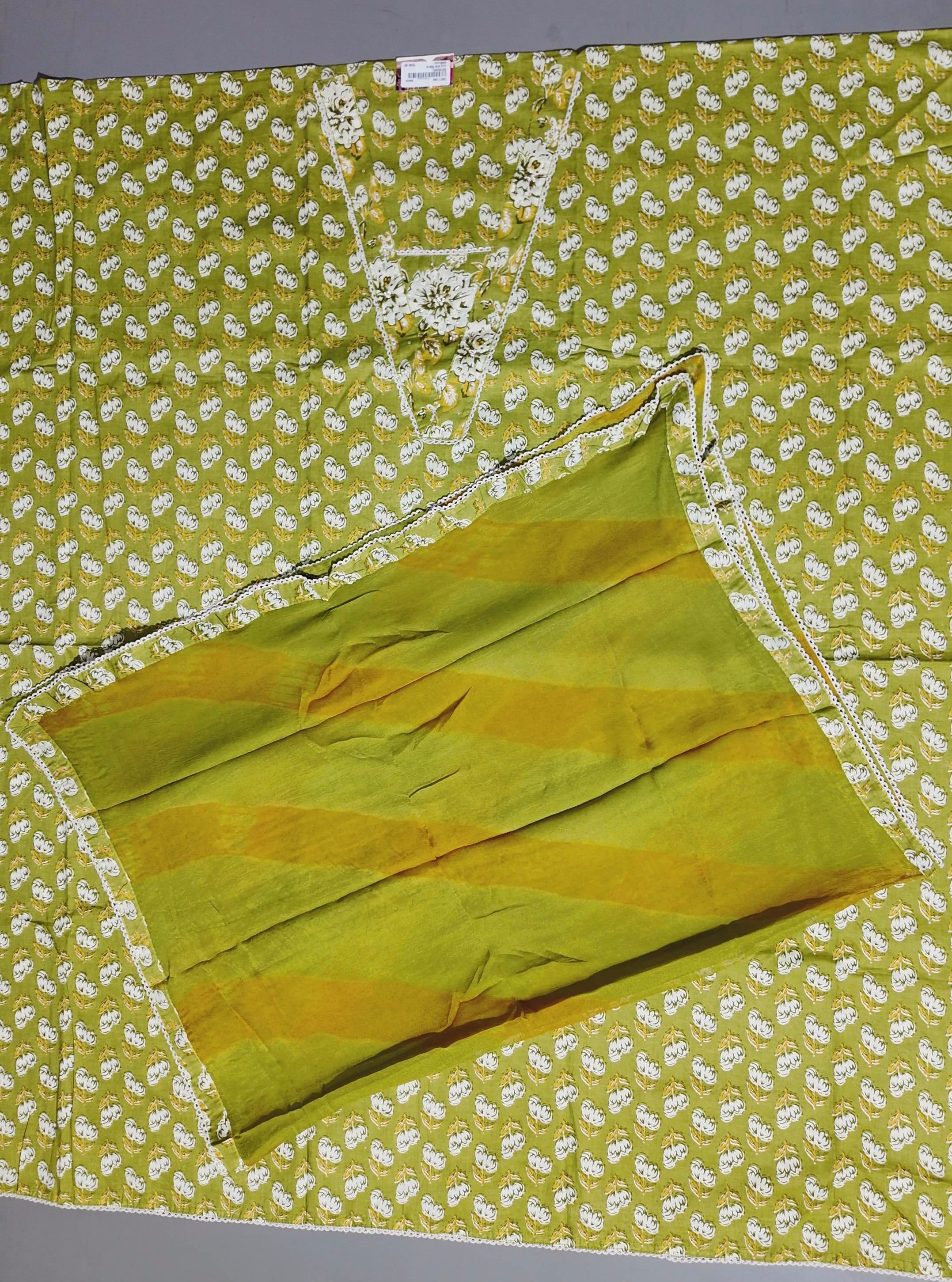 Charming Floral Delight Unstitched Suit in Vibrant Olive