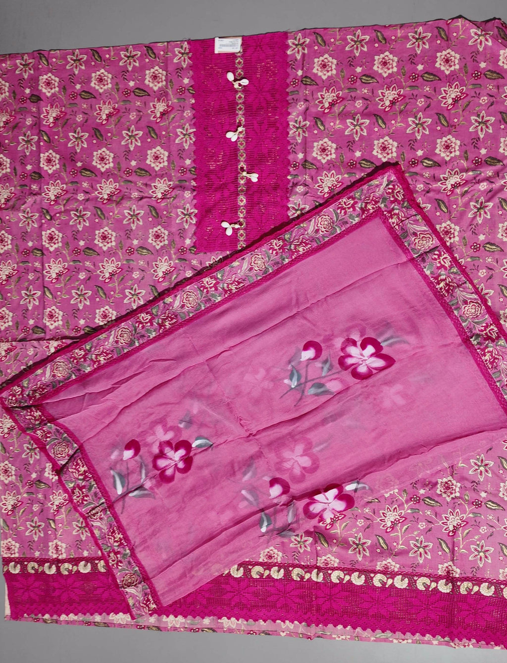 Radiant Magenta Unstitched Suit with Exquisite Lace and Beadwork