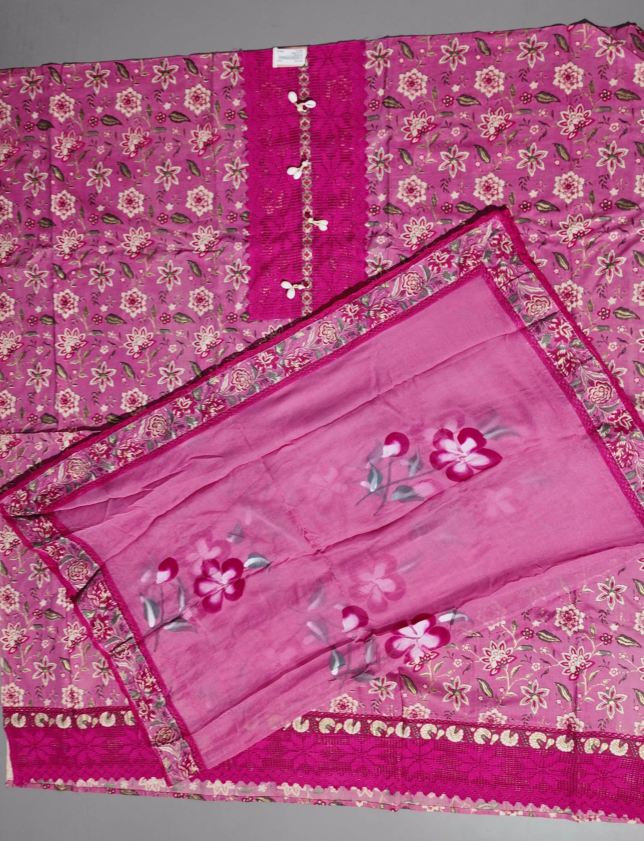 Radiant Magenta Unstitched Suit with Exquisite Lace and Beadwork