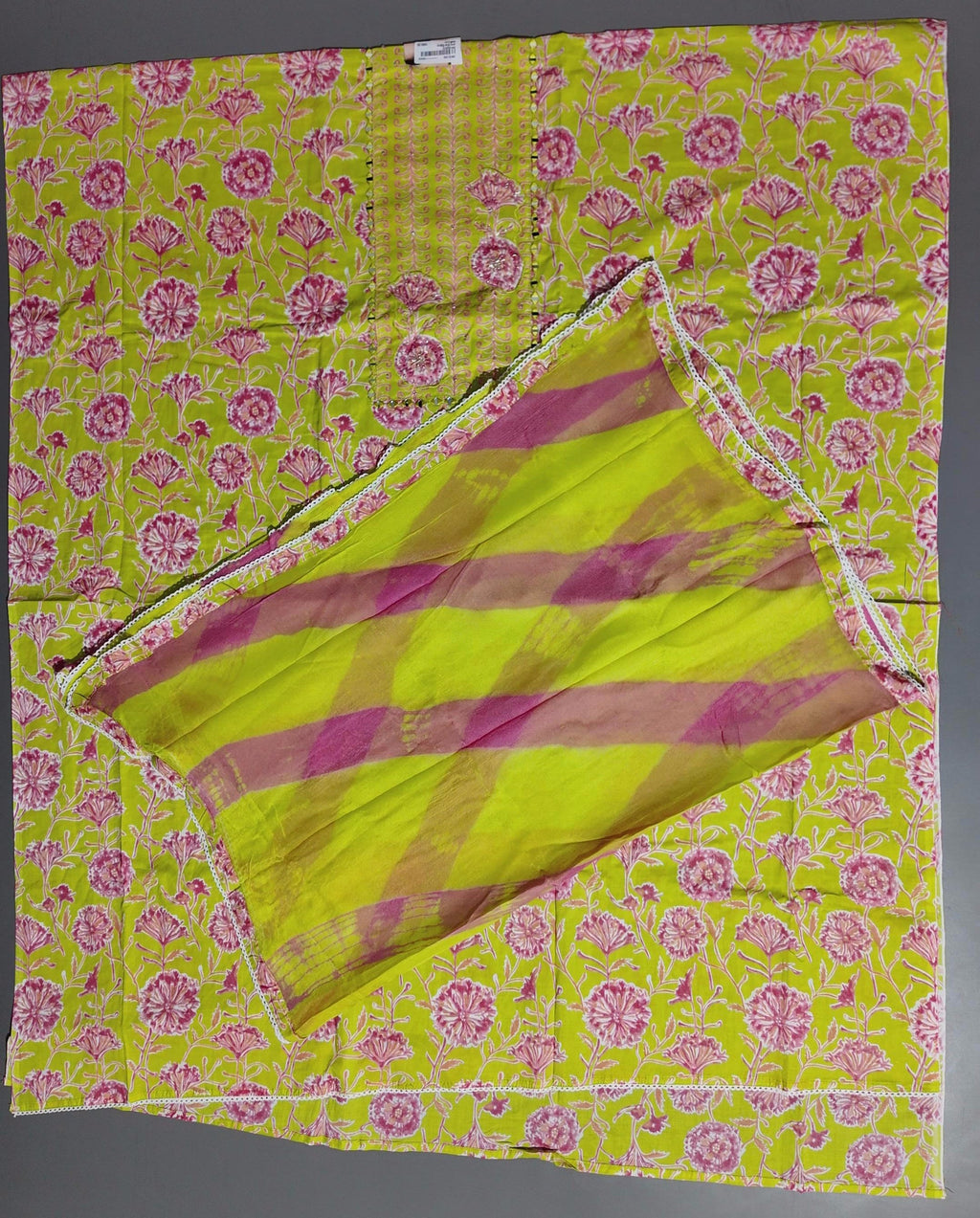 Floral Whimsy: Unstitched Vibrant Lime Suit Fabric