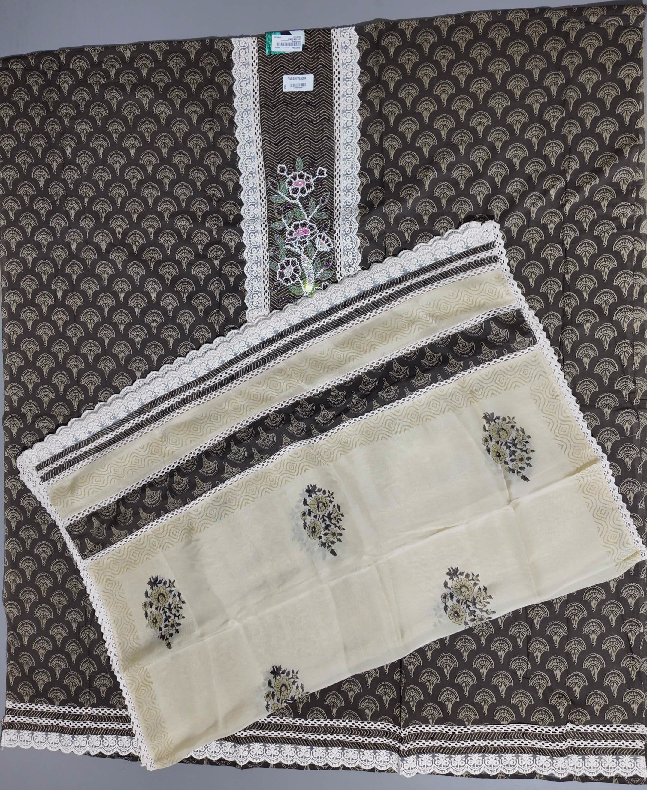 Enchanted Garden Unstitched Suit with Delicate Lace