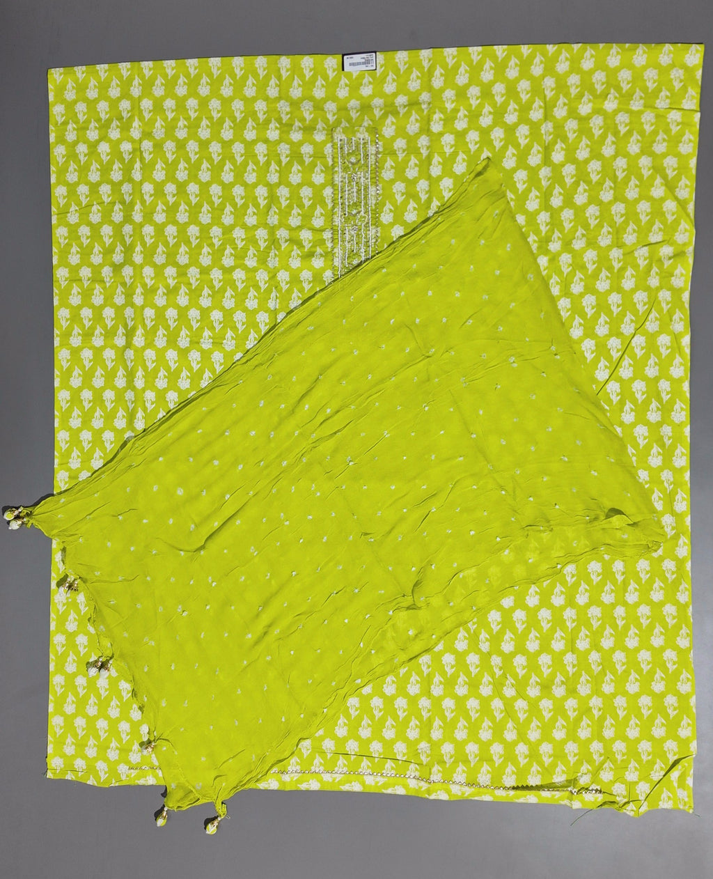 Vibrant Lime Blossom Unstitched Suit: Artisanal Craftsmanship