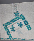 Chic Ivory & Turquoise Embroidered Unstitched Suit