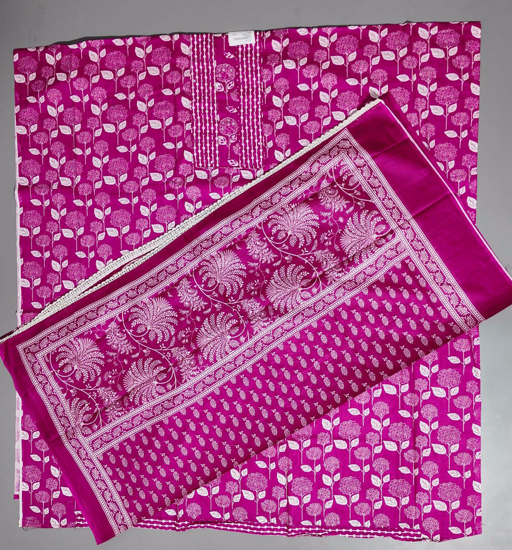 Blossom Symphony: Fuchsia Floral Unstitched Ensemble