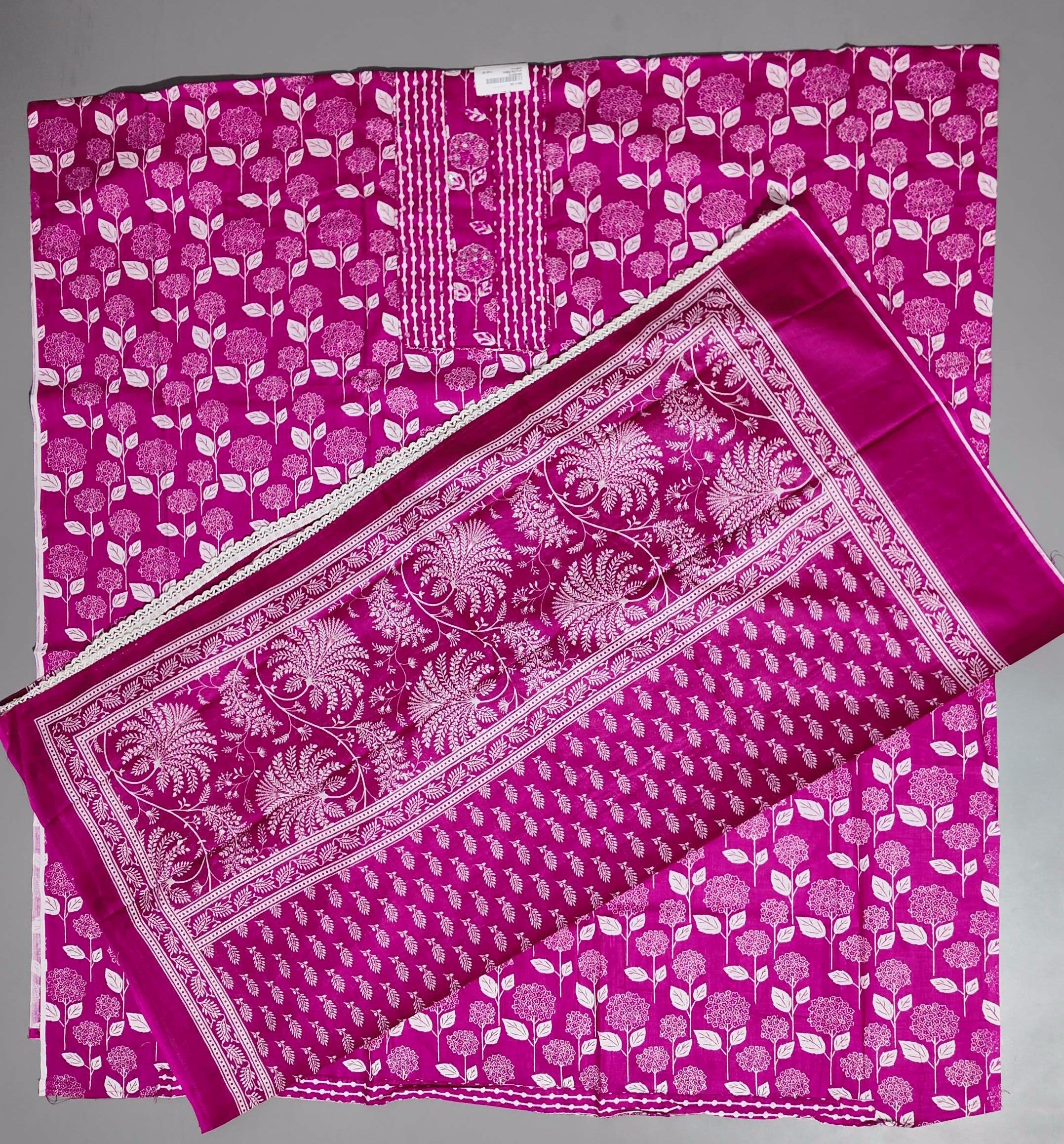 Blossom Symphony: Fuchsia Floral Unstitched Ensemble