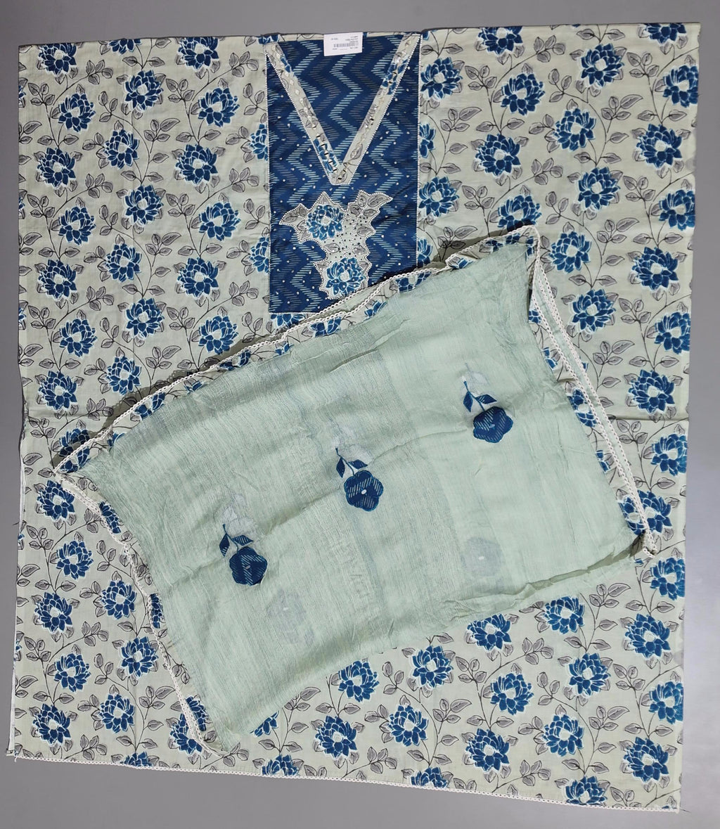Azure Charm: Artistic Unstitched Suit with Embellished Highlights