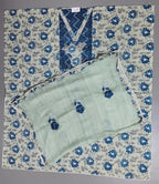 Azure Charm: Artistic Unstitched Suit with Embellished Highlights