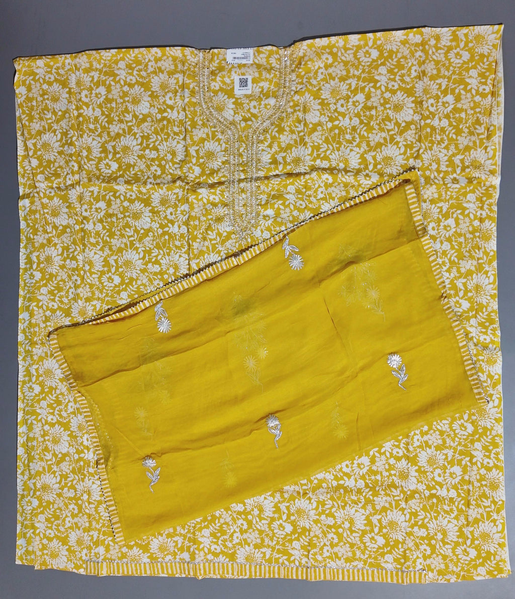 Sunlit Floral Unstitched Suit with Ornate Neck Embroidery