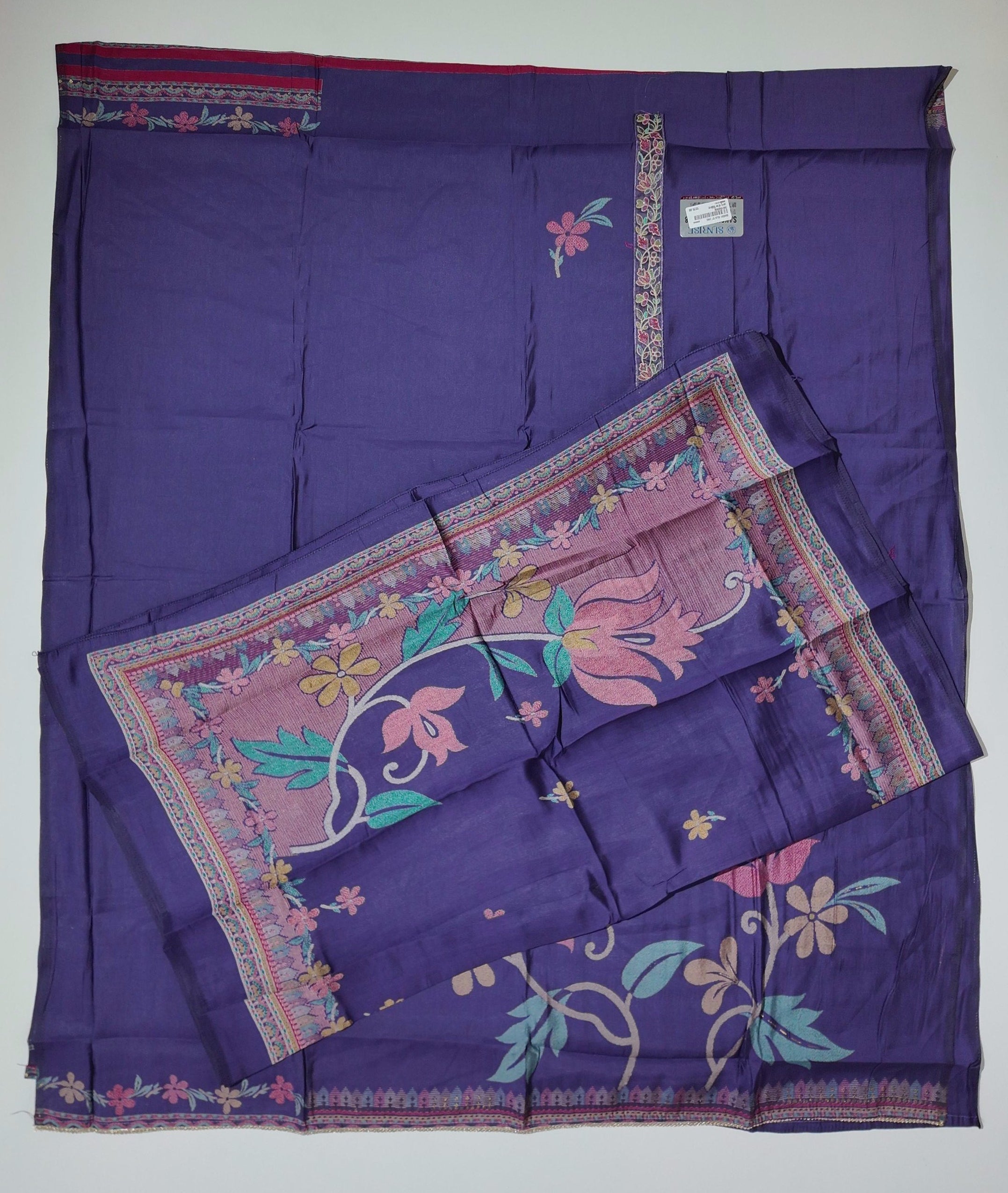 Exquisite Floral Magic Unstitched Suit - Deep Indigo Delight