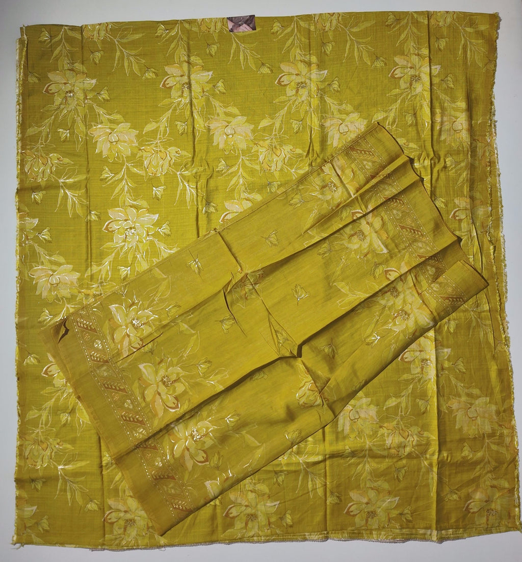 Golden Blossom: Unstitched Suit with Intricate Embroidery