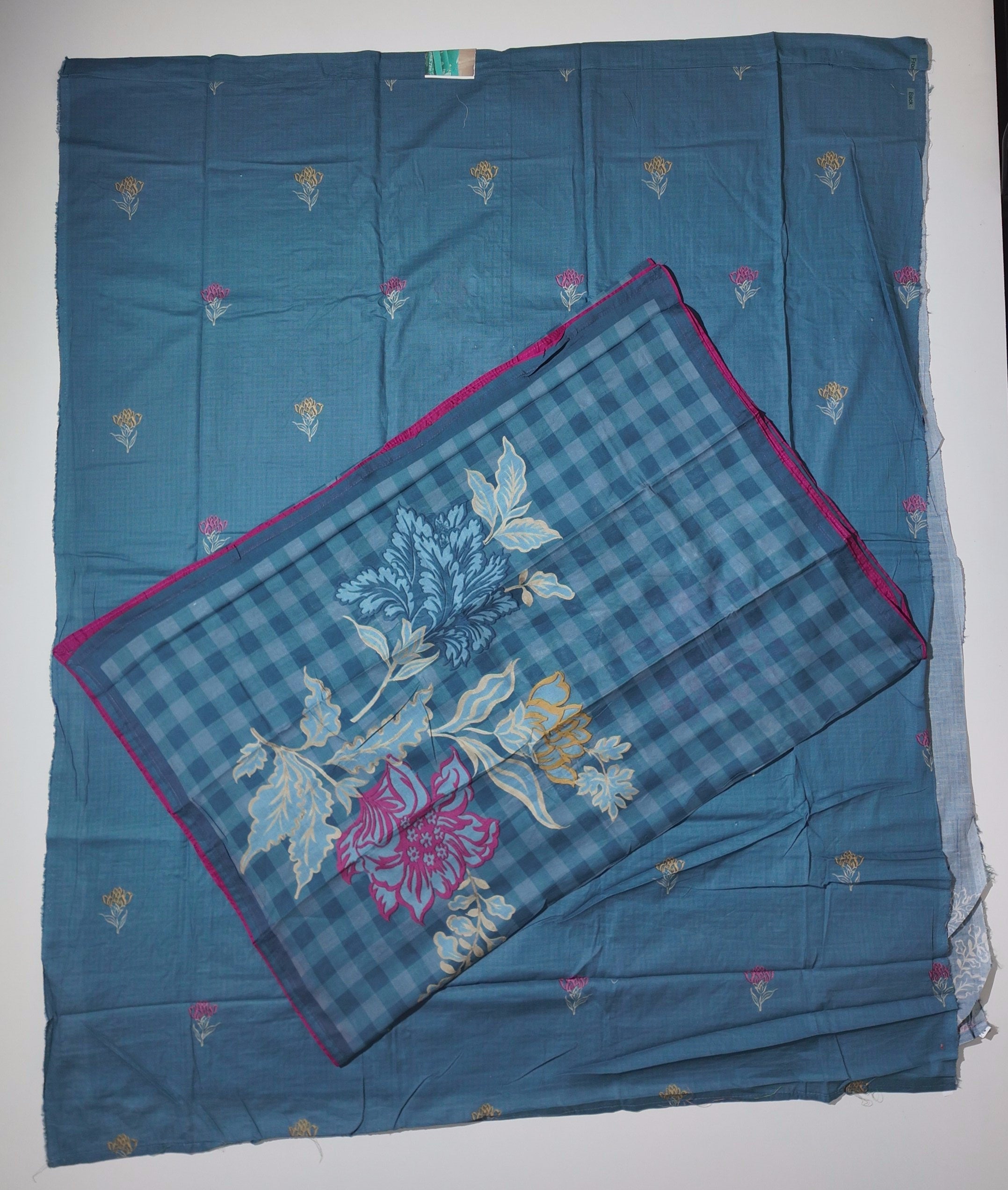 Ocean Teal Unstitched Suit with Artisan Embroidery