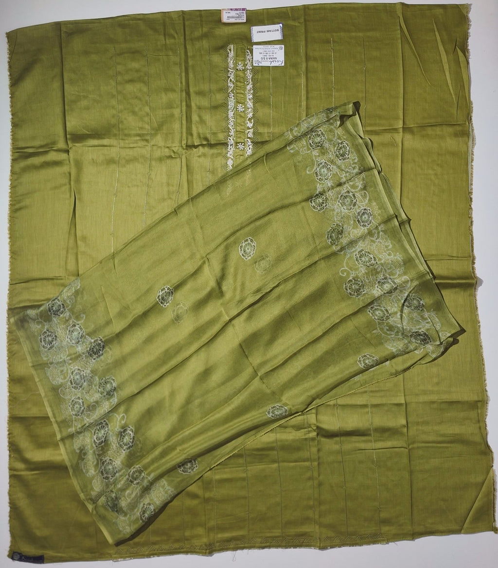 Olive Green Unstitched Suit with Intricate Embroidery