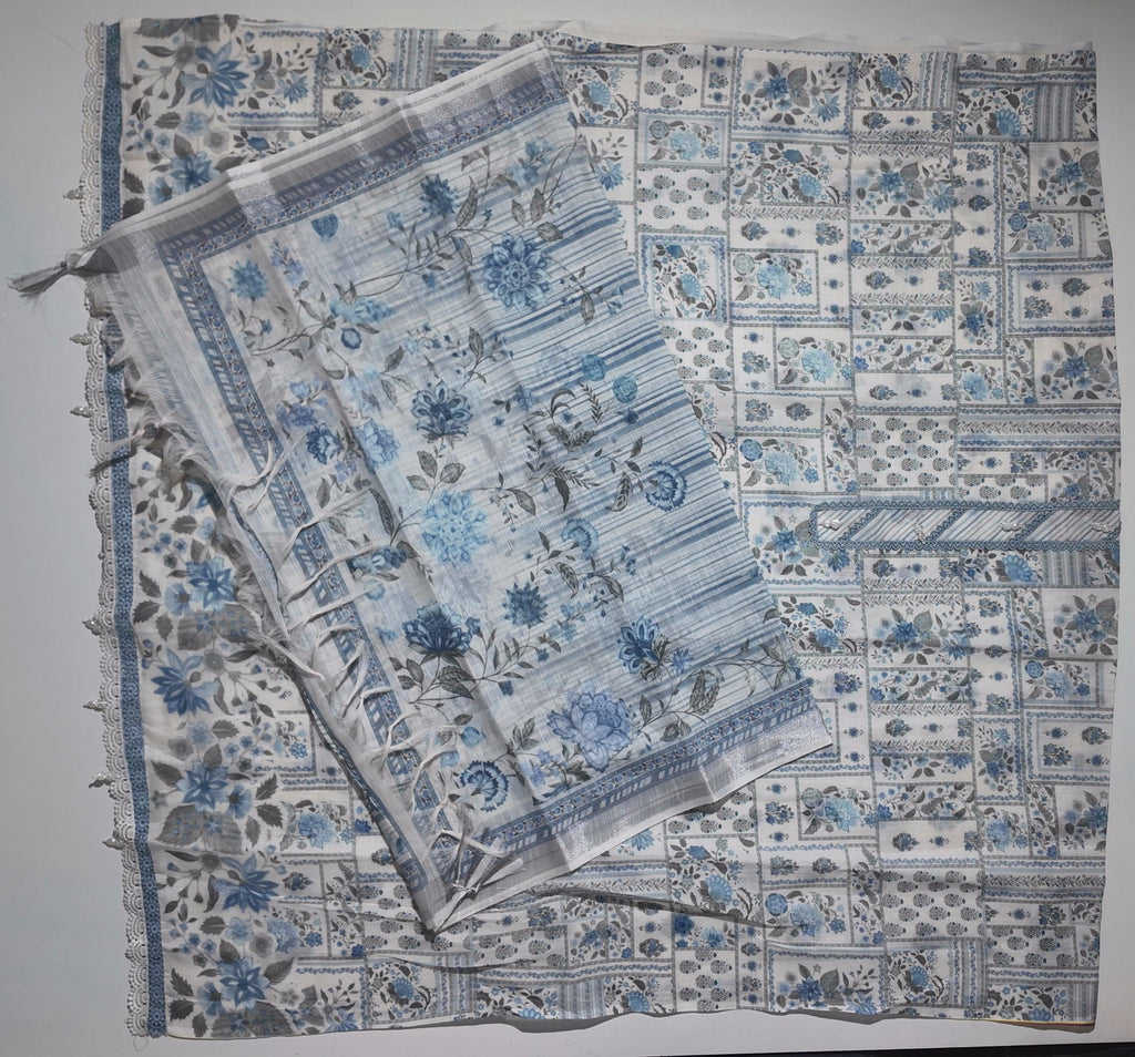 Artisan Blue Blossom Unstitched Suit Fabric",