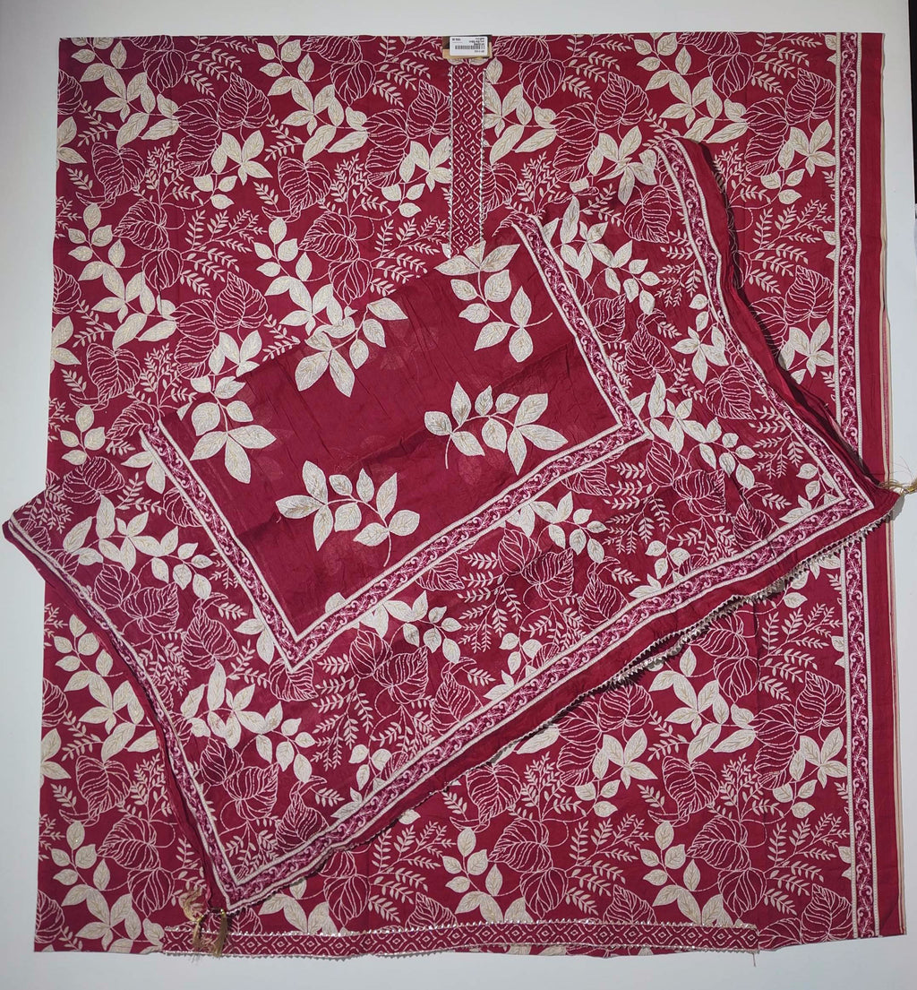 Vibrant Crimson Leaves Unstitched Suit - Artistry in Fabric