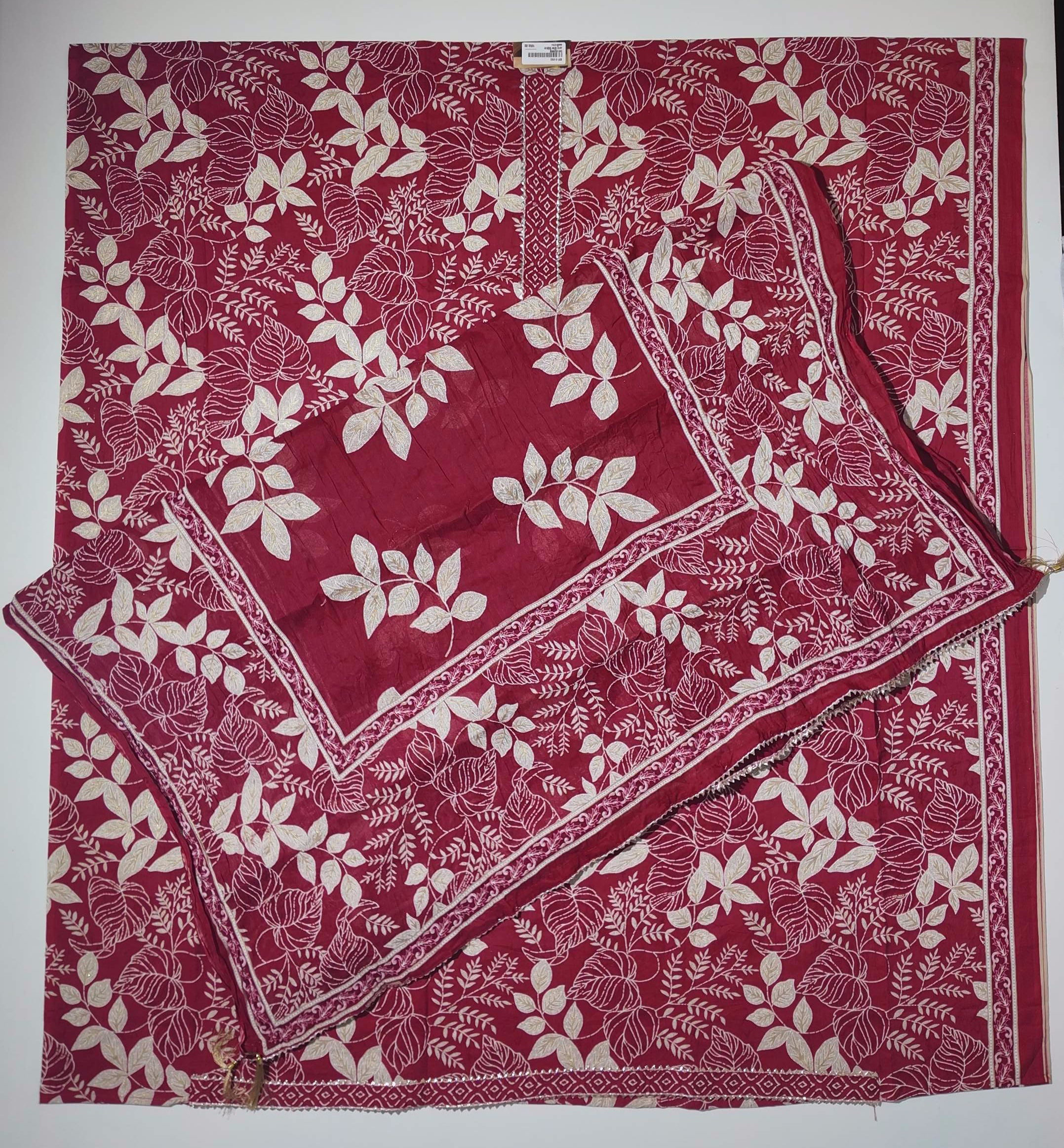 Vibrant Crimson Leaves Unstitched Suit - Artistry in Fabric