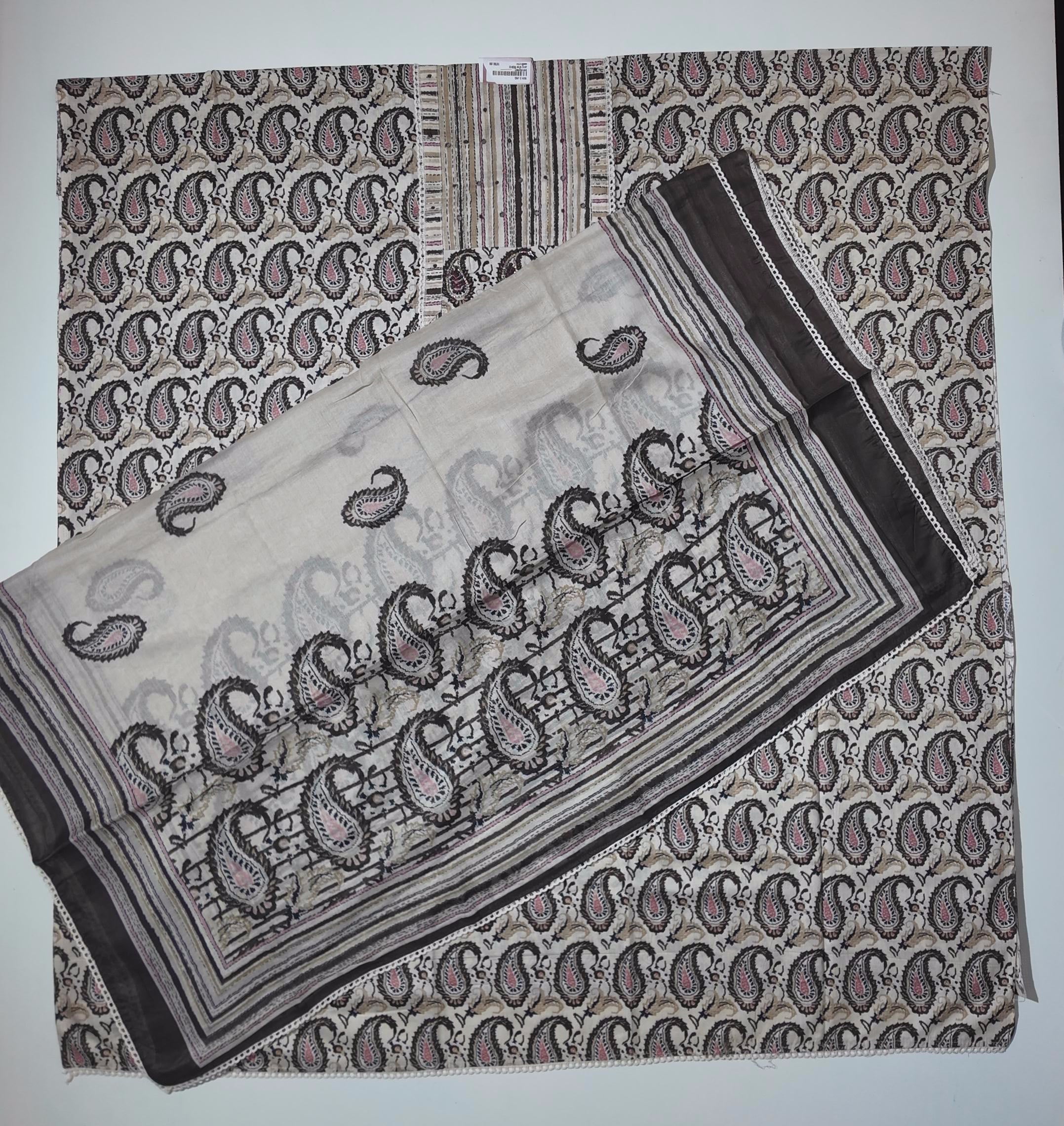 Artisan-Embroidered Paisley Elegance Unstitched Suit