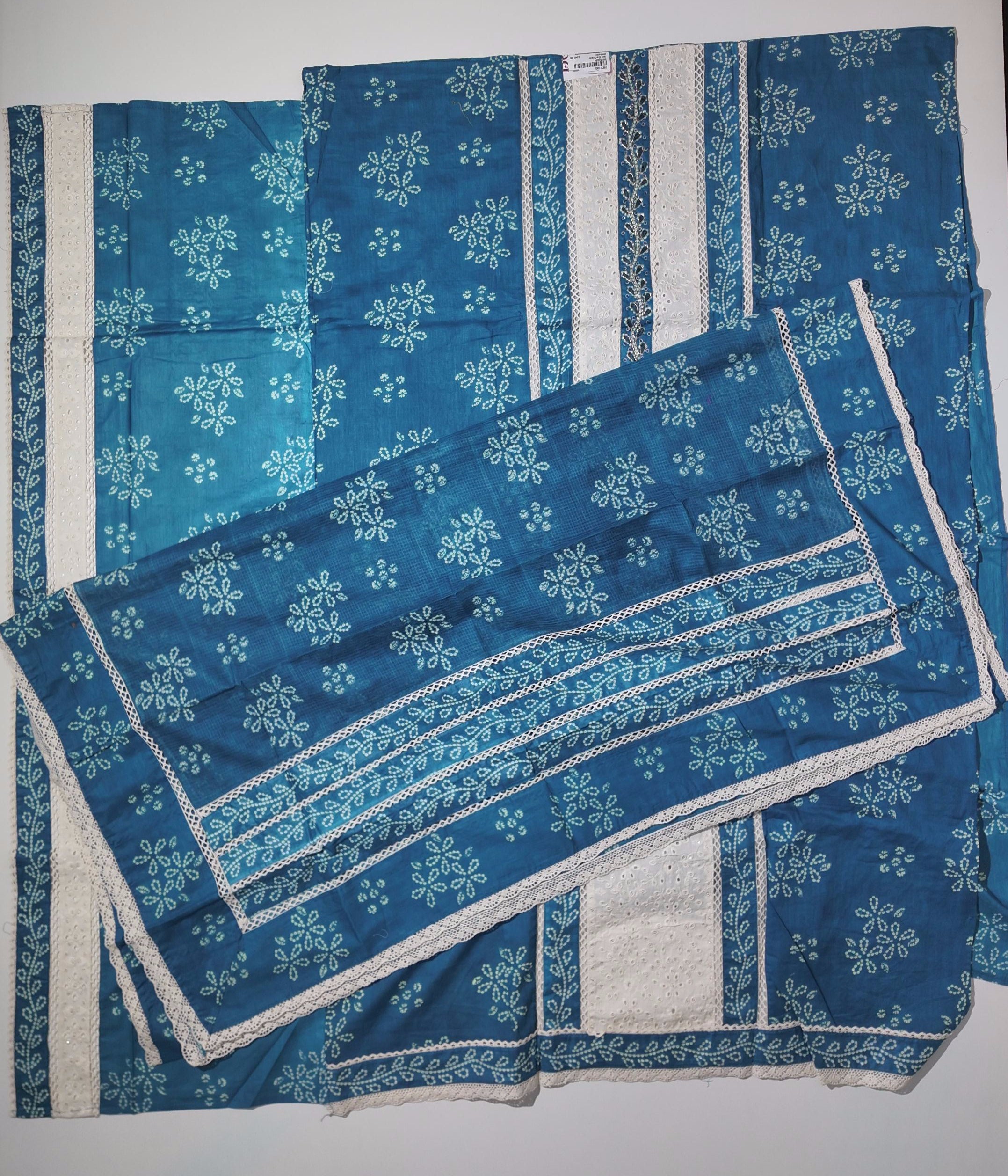 Azure Blossom Symphony: Unstitched Embellished Ensemble