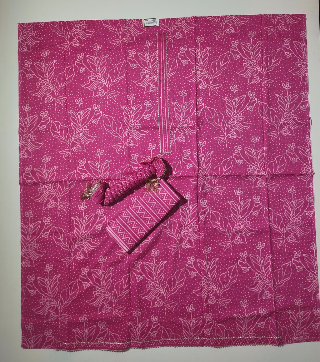 Radiant Fuchsia Bandhani Unstitched Suit – Effortless Charm Awaits