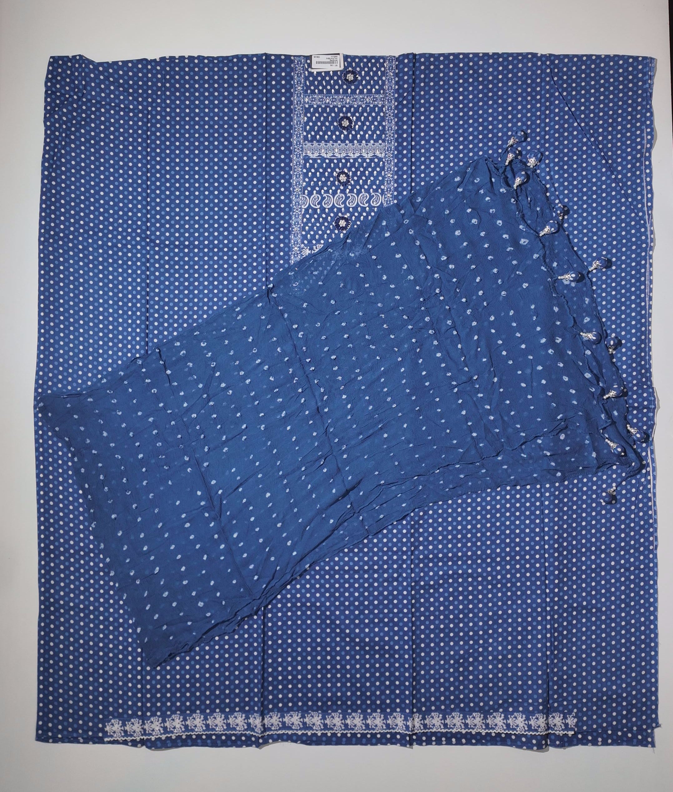 Charming Azure Unstitched Suit with Intricate Patterns