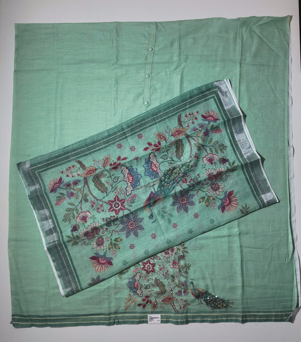 Peacock Elegance Unstitched Suit in Verdant Tones