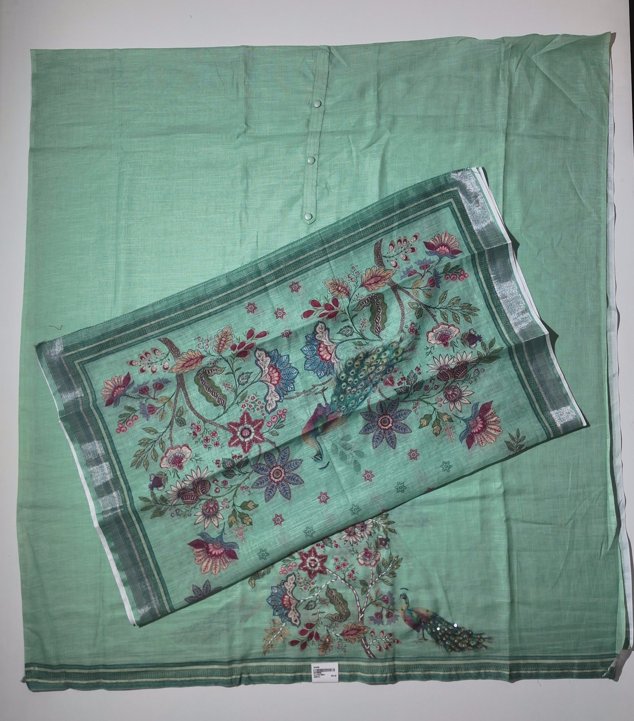 Peacock Elegance Unstitched Suit in Verdant Tones