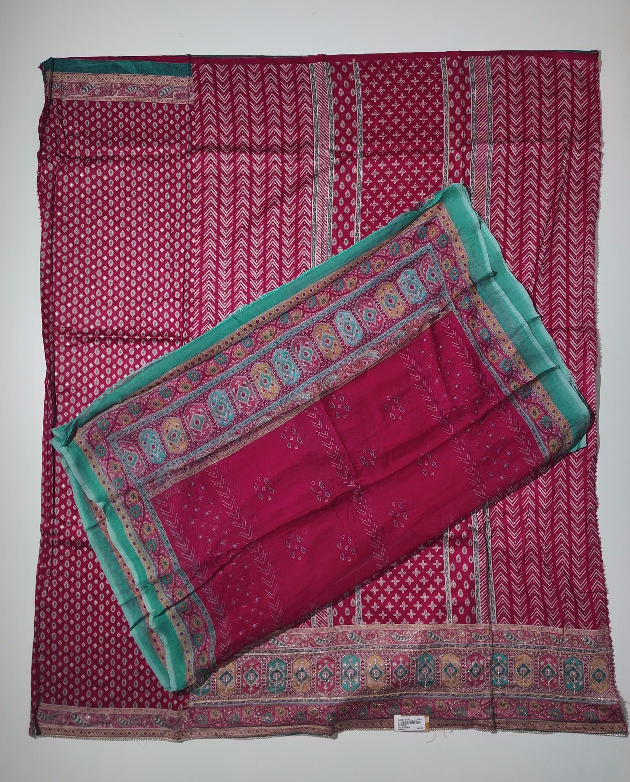 Festive Maroon & Teal Unstitched Suit – Embrace Traditional Flair",