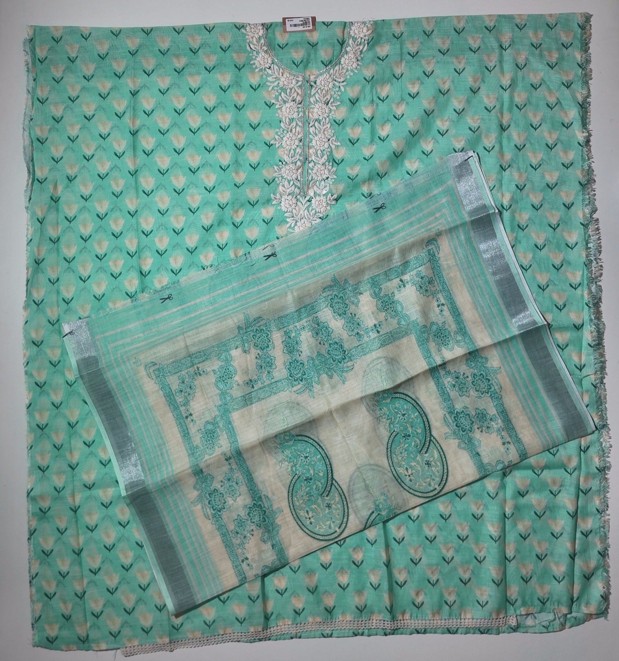 Aqua Blossom Embroidered Unstitched Suit - Perfect for Festive Flair",