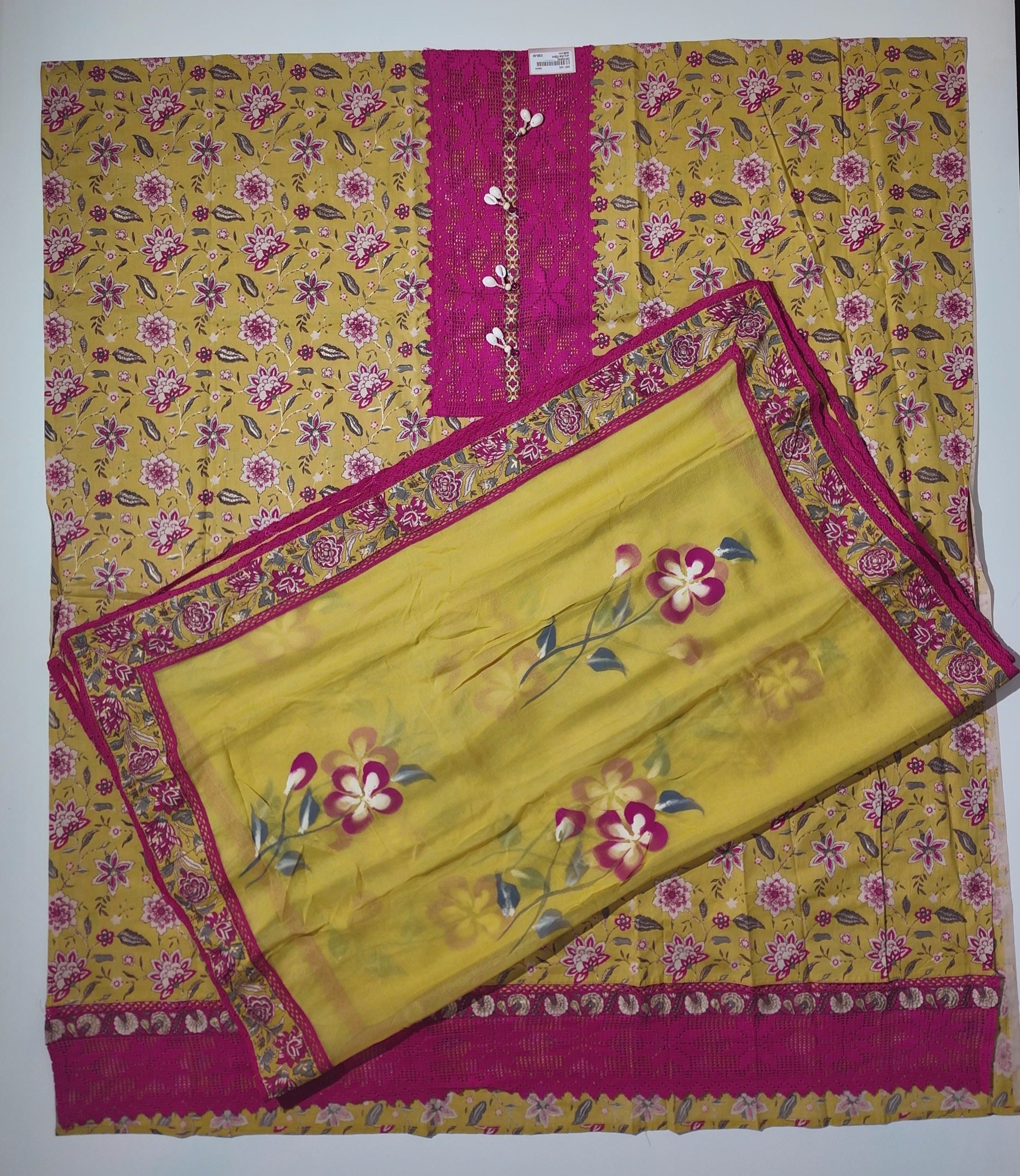 Vibrant Fuchsia and Sunshine Unstitched Suit with Exquisite Embroidery