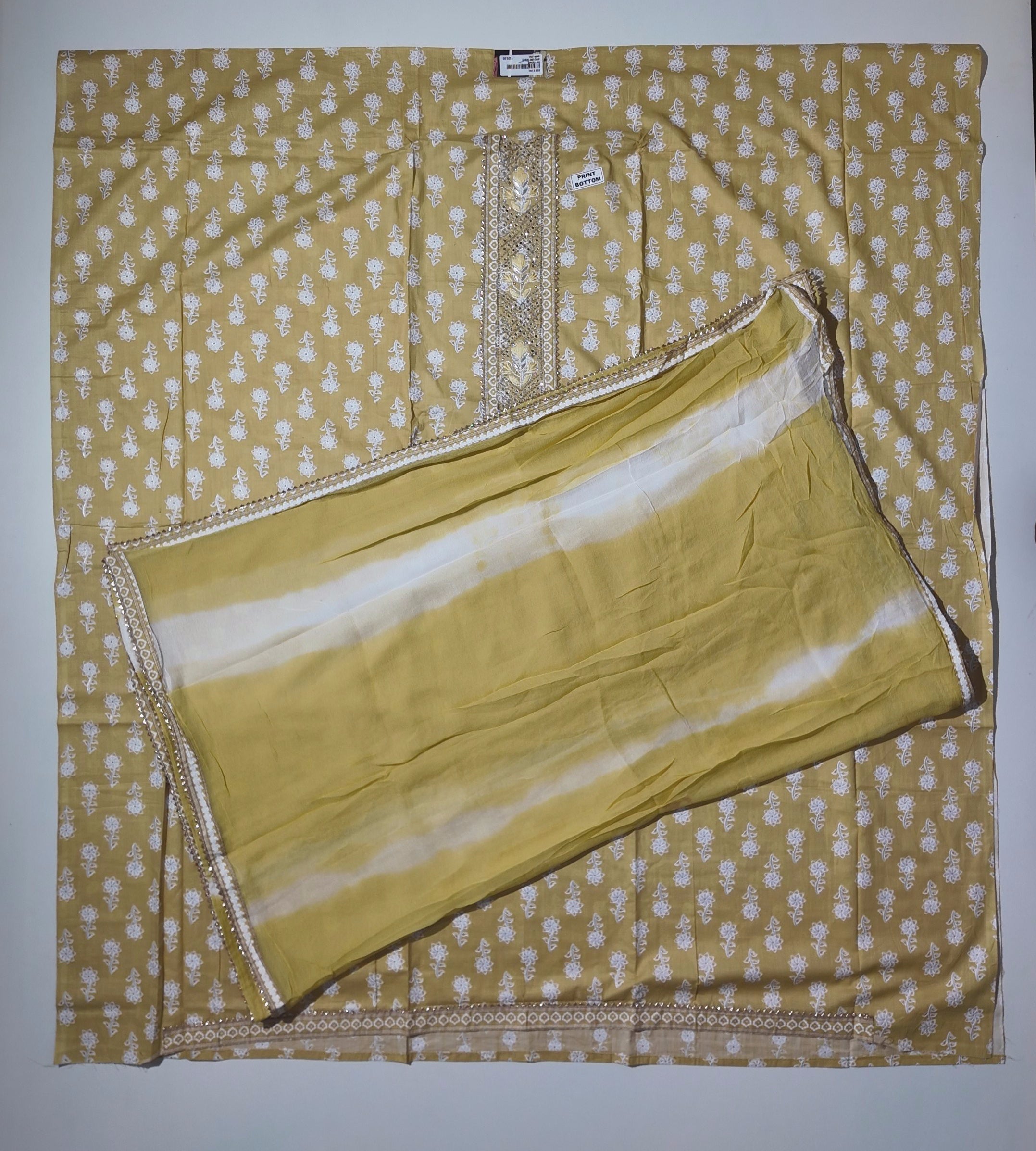 Golden Blossom: Artisan Crafted Unstitched Suit Fabric