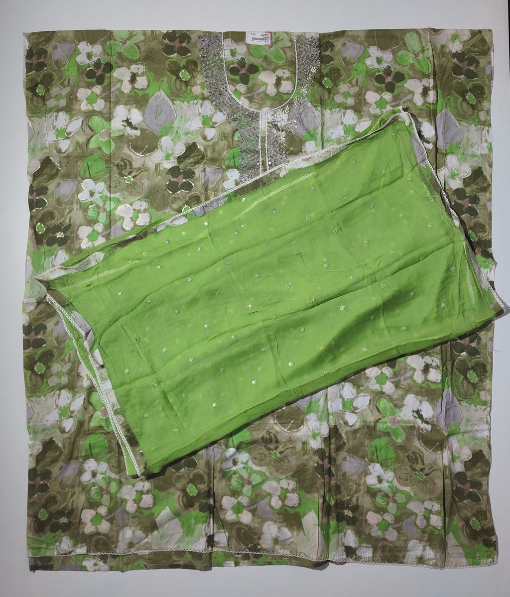 Verdant Blossom: Unstitched Suit with Intricate Sequin Design