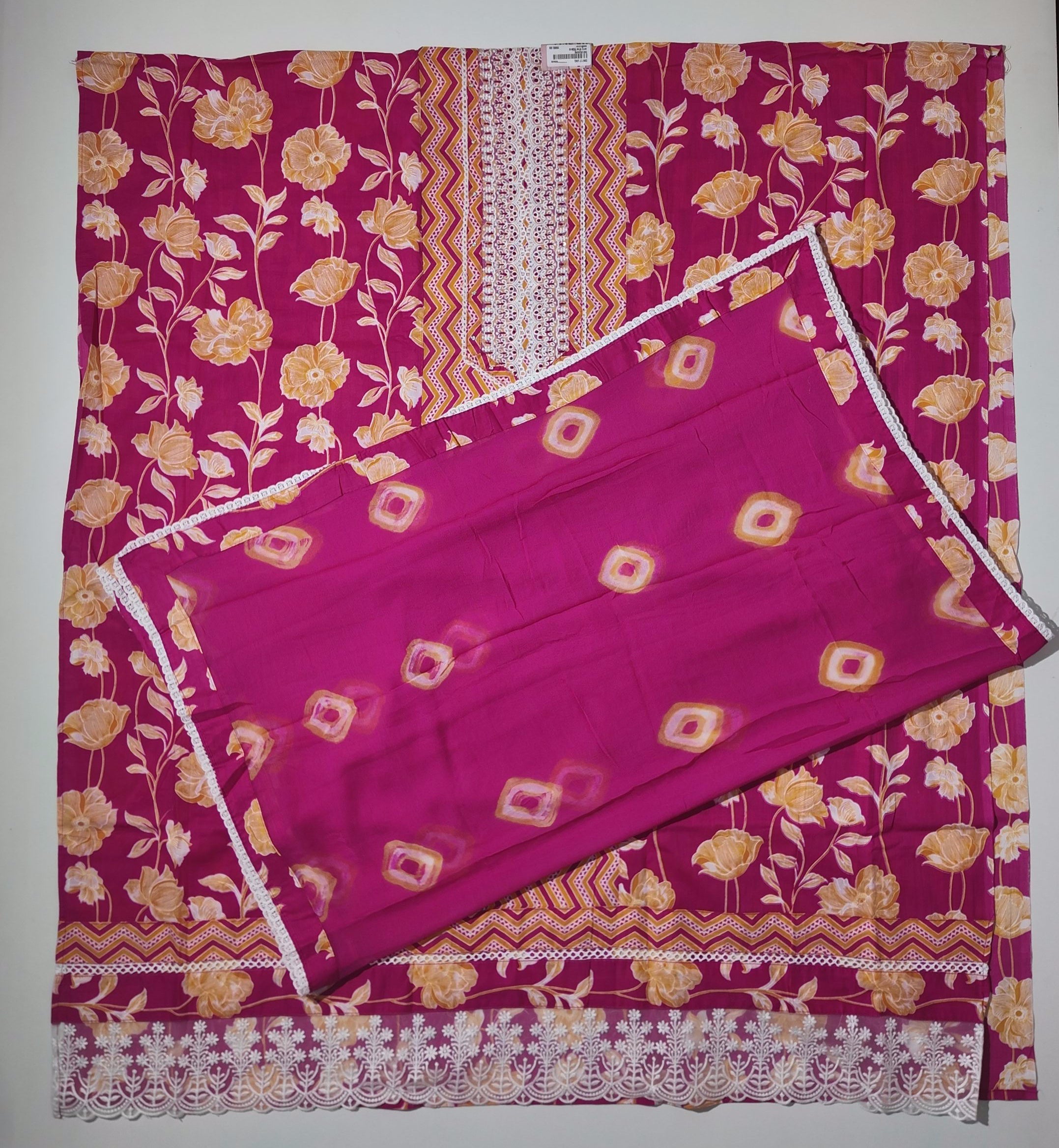 Vibrant Chevron Blossom Unstitched Suit Set