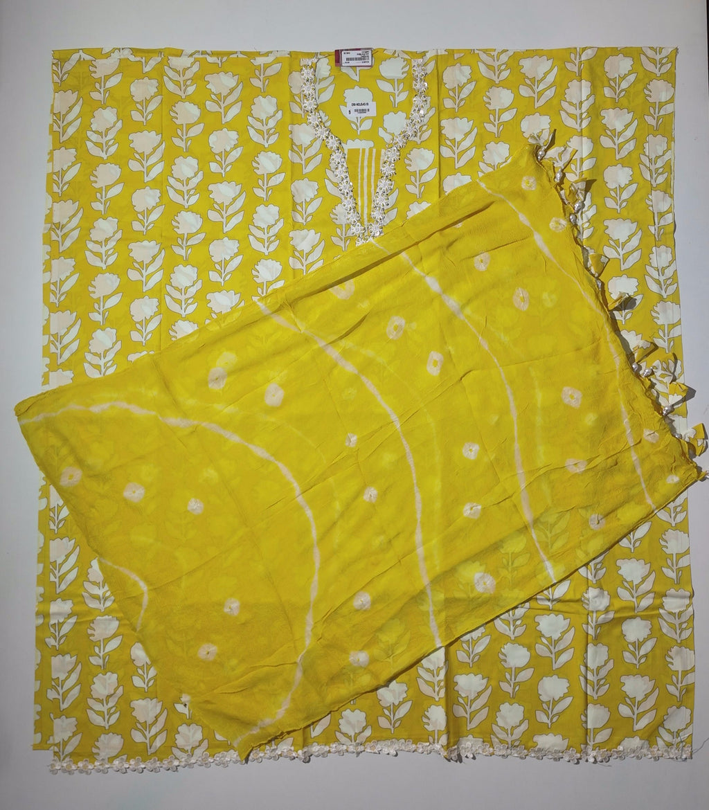 Vibrant Floral Yellow Unstitched Suit with Artistic Embroidery