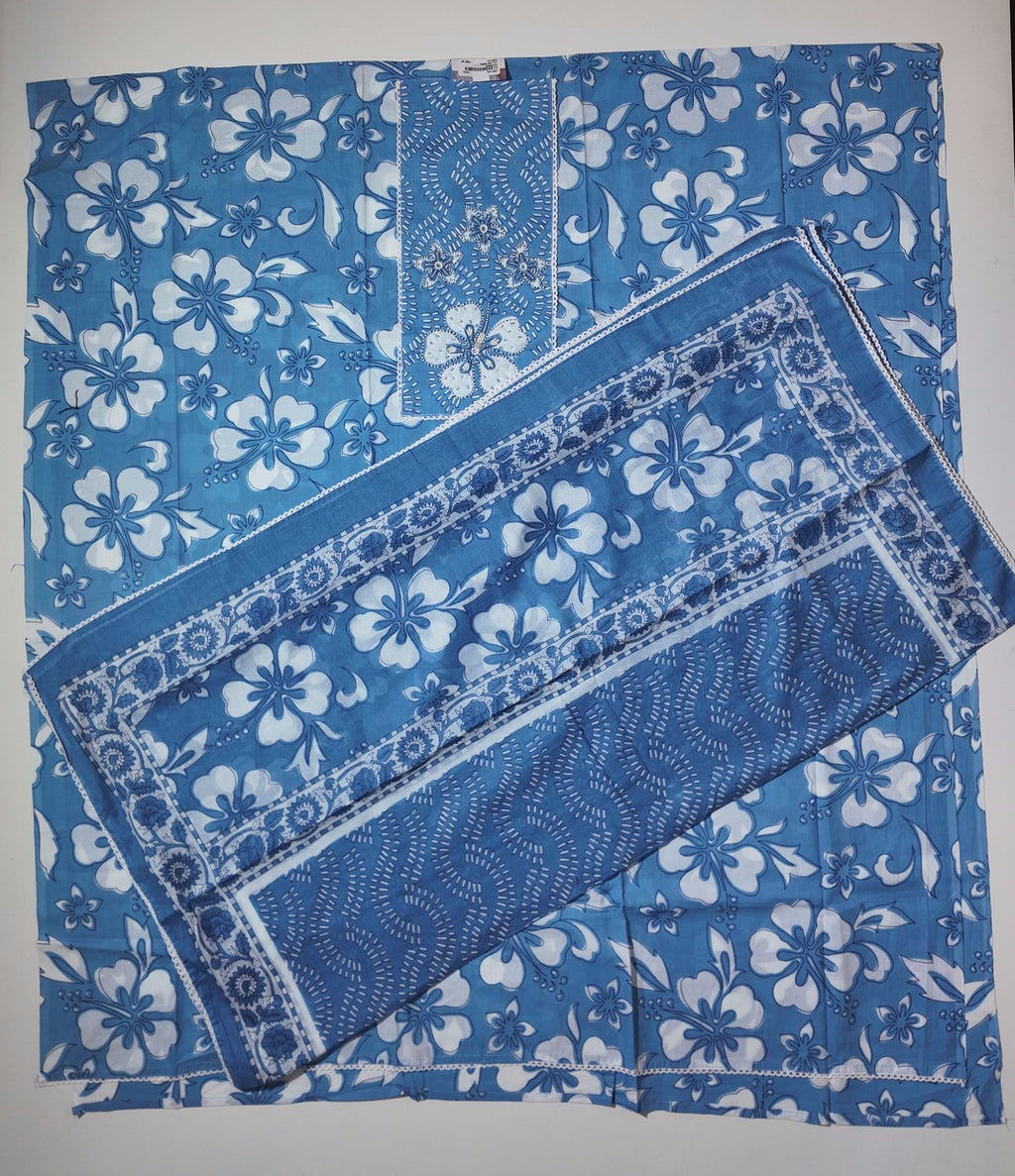 Vibrant Azure Blossom Unstitched Suit: A Canvas of Comfort