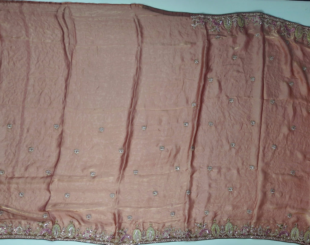 Regal Rust Saree with Intricate Floral Embroidery",