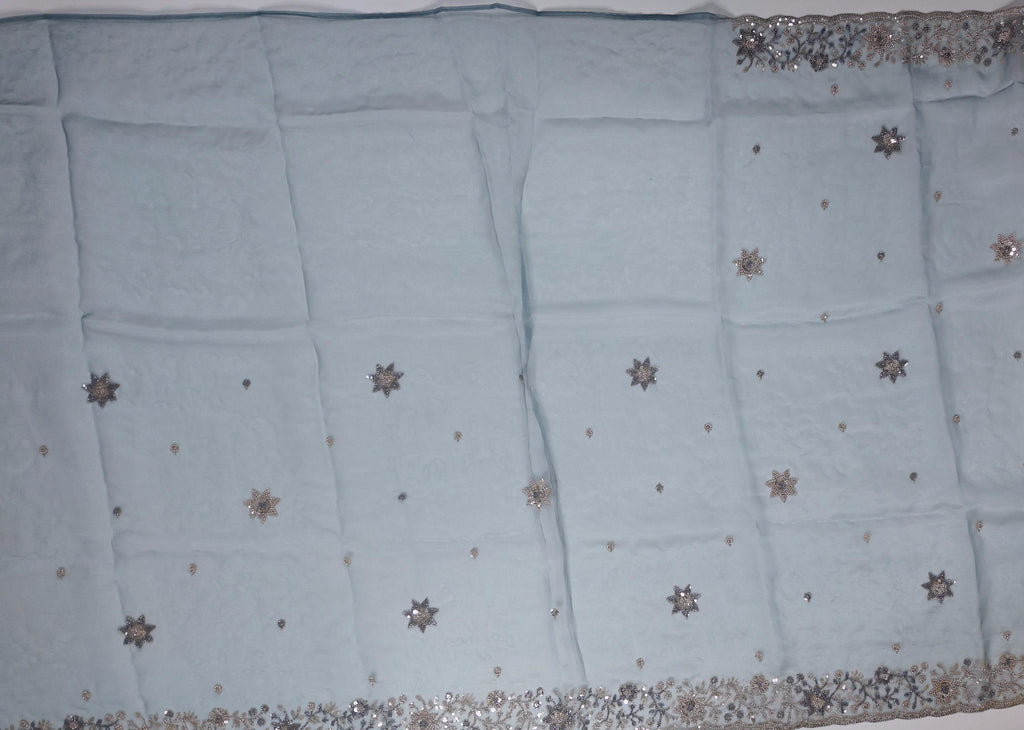 Enchanted Moonlight: Azure Sequin Embroidered Saree",