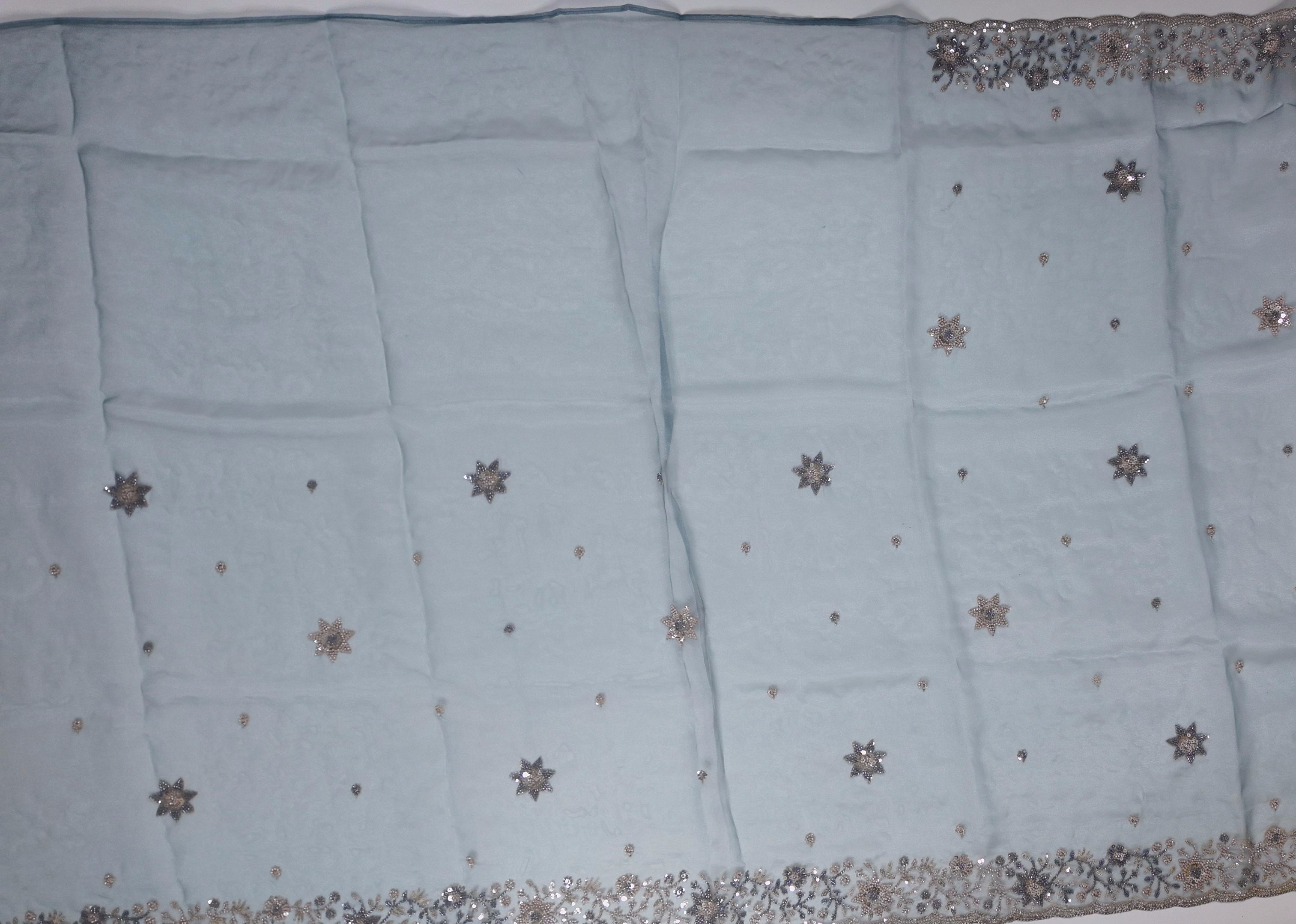 Enchanted Moonlight: Azure Sequin Embroidered Saree",