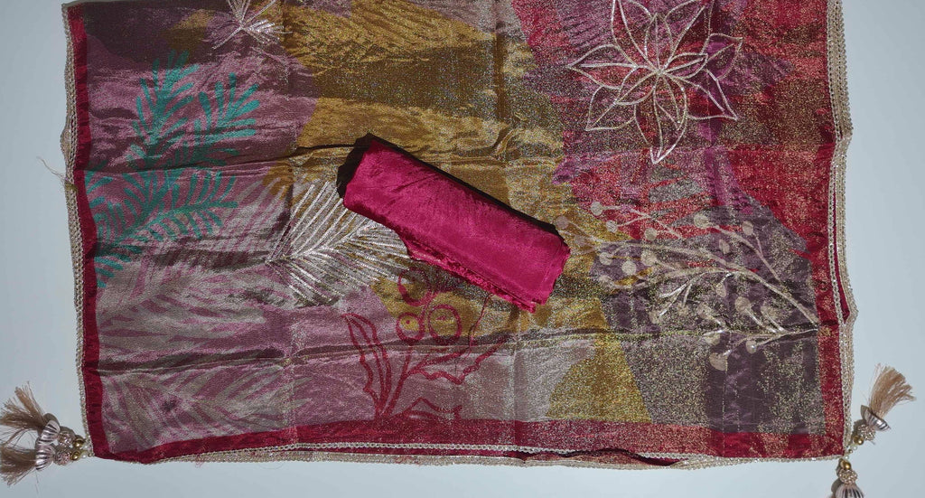 Festive Fuchsia Glamour Unstitched Suit with Intricate Embroidery",