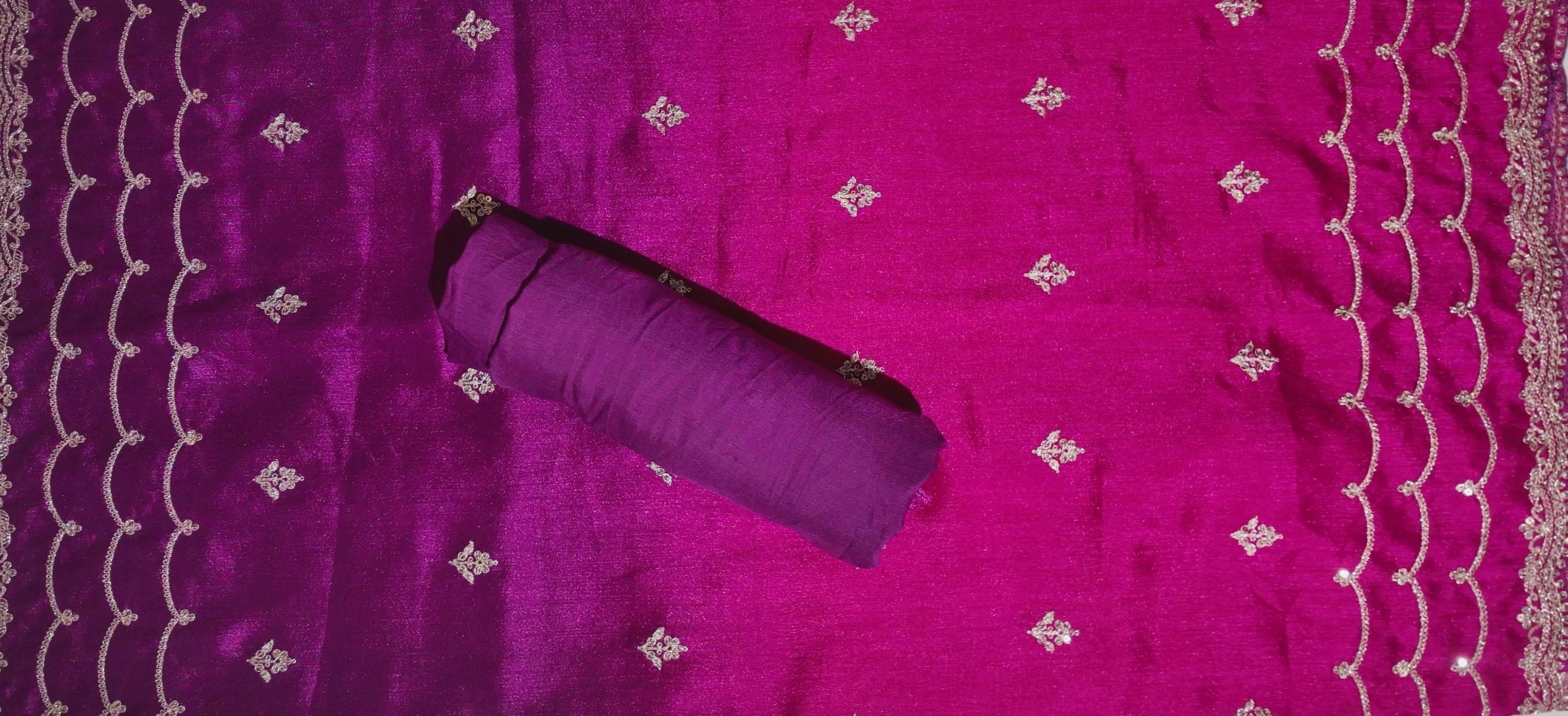 Regal Plum Unstitched Suit with Intricate Silver Embroidery