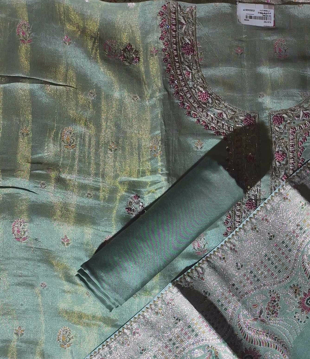 Serene Blossom Unstitched Suit with Intricate Embroidery",