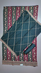 Rich Maroon & Green Floral Tapestry Unstitched Suit