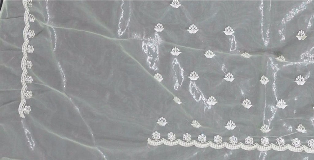 Mint Whisper: Sequined Embroidered Opulence Saree",