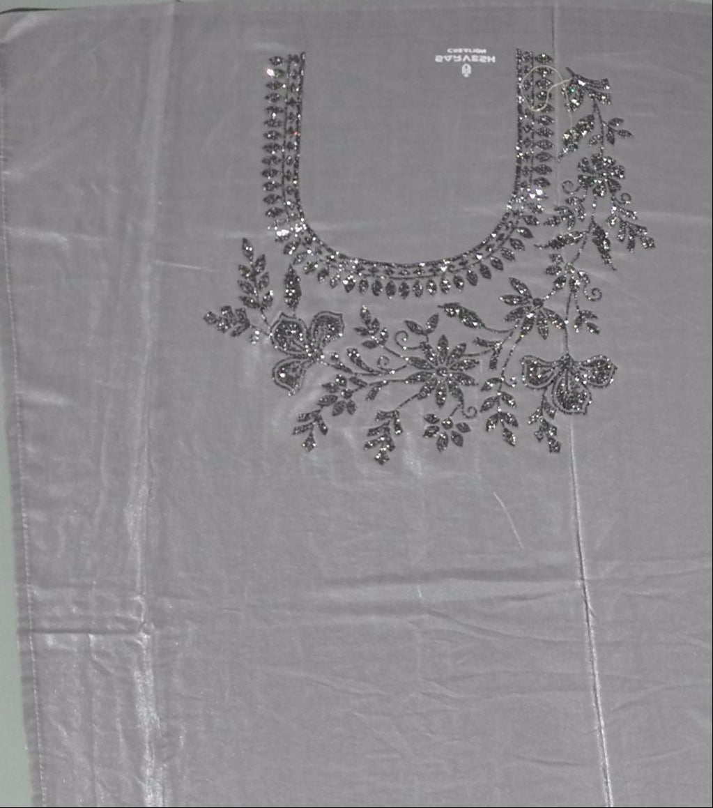 Graceful Glimmer: Lustrous Gray Embellished Saree",