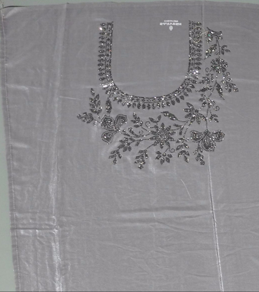 Silk Splendor: Charcoal Grey Geometric Embroidered Saree",