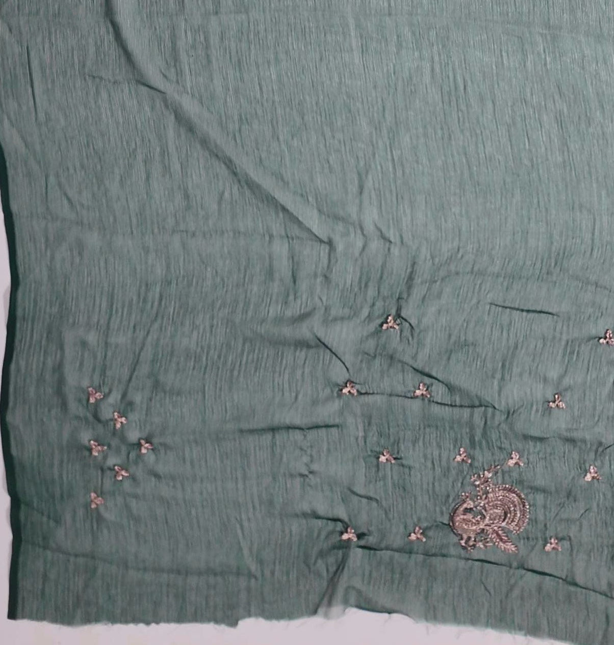 Emerald Splendor: Handcrafted Saree with Regal Embroidery",