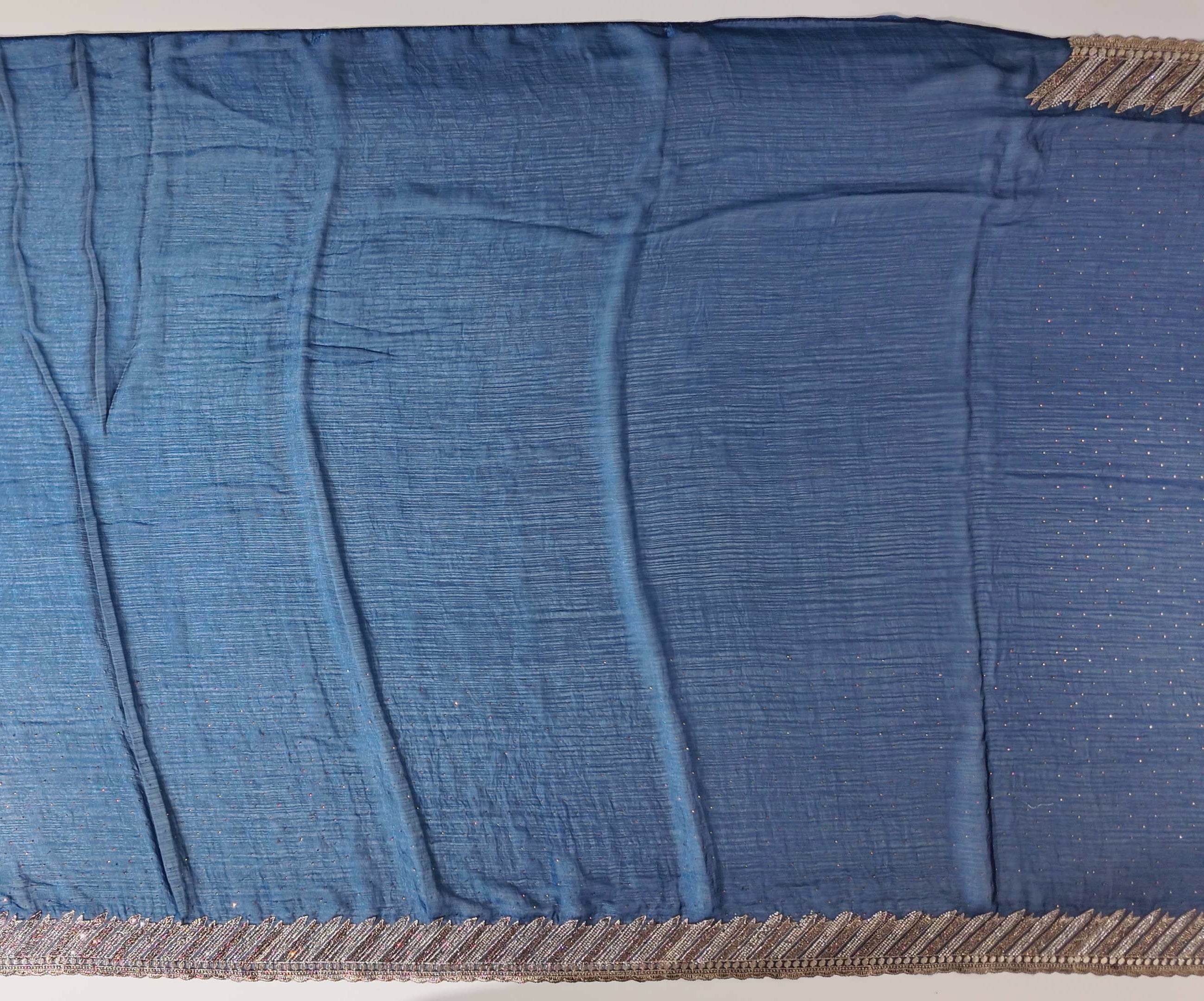 Midnight Allure: Exquisite Navy Saree with Golden Embellishments",